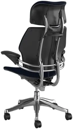 Humanscale Freedom Office Chair with Headrest - Ergonomic Work Chair with Advanced Highly Adjustable Duron Arms and Gel Seat - Wheels for Carpet - Aluminum Frame with Navy Ginkgo Fabric
