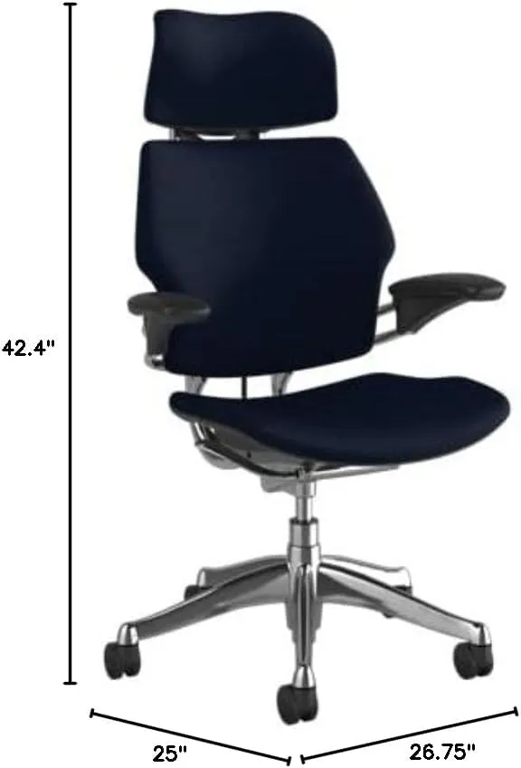 Humanscale Freedom Office Chair with Headrest - Ergonomic Work Chair with Advanced Highly Adjustable Duron Arms and Gel Seat - Wheels for Carpet - Aluminum Frame with Navy Ginkgo Fabric