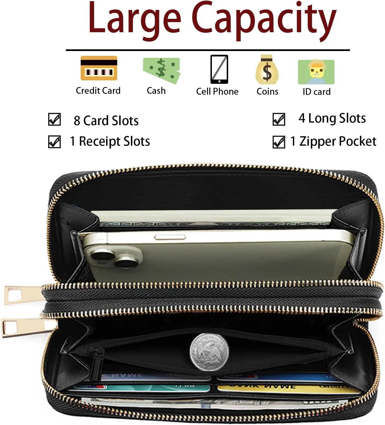 Hummingbird Dandelion Print Wallet for Women Large Capacity Wallet Credit Card Holder PU Leather Double Zipper Clutch Purse Phone Wallet