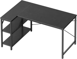Huuger L-Shaped Desk, 47 Inch Gaming & Home Office Desk with Reversible Storage Shelves, Metal Frame, Black