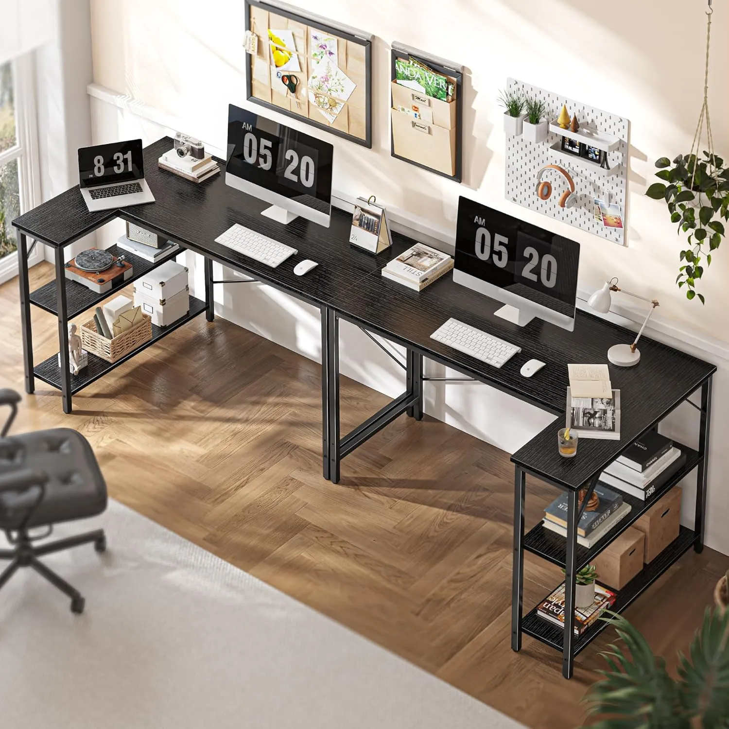 Huuger L-Shaped Desk, 47 Inch Gaming & Home Office Desk with Reversible Storage Shelves, Metal Frame, Black