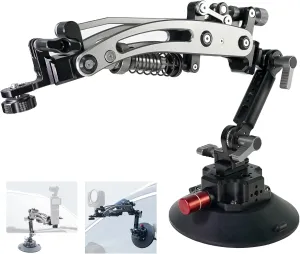 Hydraulic Camera Boom Arm with Vacuum Car Suction Cup Mount - Quick Release NATO Rail - Universal Mount for Pocket 3 Hero Insta360 Action Cameras - Dash/Windshield Car Mount Accessories