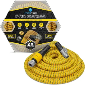 HydroTech 100 ft Expandable Garden Hose - Pro Series, 2x Max Flow, 3/4" No-Kink Flexibility, Lightweight Hose for Lawn, Garden, Car Washing, Deck and Patio Cleaning