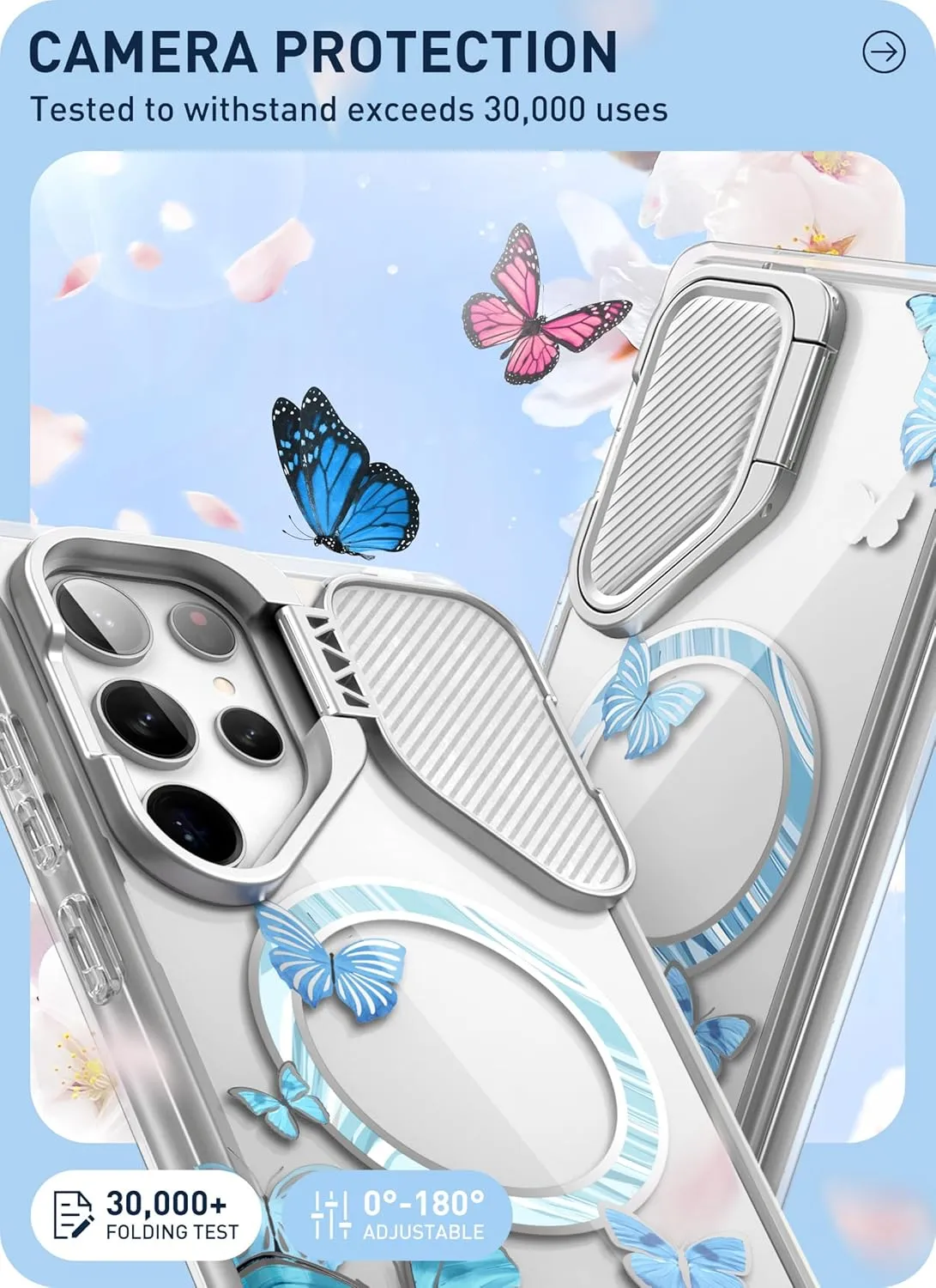 i-Blason Cosmo for Samsung Galaxy S24 Ultra Case with Camera Cover Stand, [Support MagSafe] Stylish 360 Full Case with Screen Protector & Kickstand Magnetic Phone Case for S24 Ultra, Bluefly
