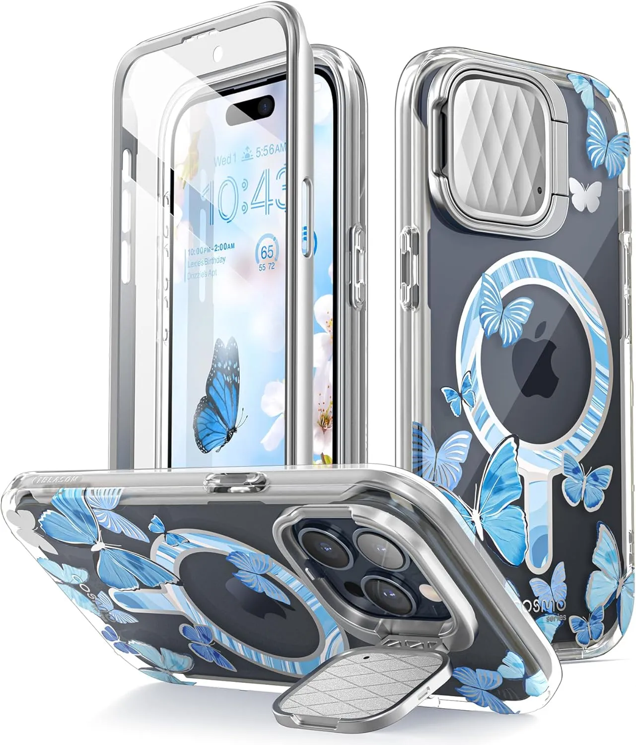 i-Blason for iPhone 15 Pro Case with Stand, [MagSafe Compatible] [Camera Cover Stand] [Built-in Screen Protector], Slim Stylish Phone Case for iPhone 15 Pro, CosMag Series, Bluefly