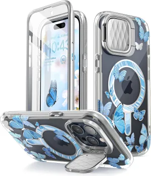 i-Blason for iPhone 15 Pro Case with Stand, [MagSafe Compatible] [Camera Cover Stand] [Built-in Screen Protector], Slim Stylish Phone Case for iPhone 15 Pro, CosMag Series, Bluefly