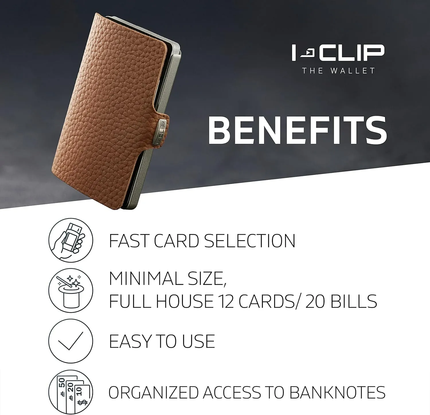 I-CLIP, Premium Men's Leather Wallet, Versatile Changeable Money clip, Secure Card Holder, Compact Men's Wallet Minimalist, Sleek Slim Design, Perfect Money Clip Wallet for Men