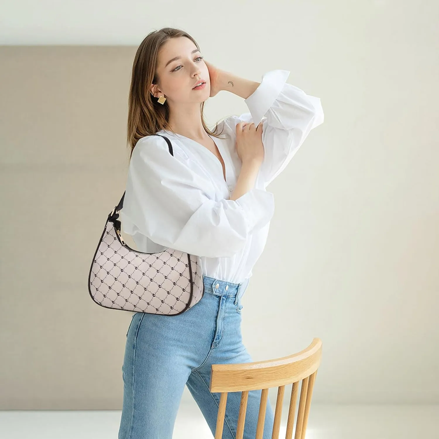 I IHAYNER Shoulder Bags for Women Chic Hobo Tote Handbag Classic Clutch Bag Underarm Purse with Zipper Closure