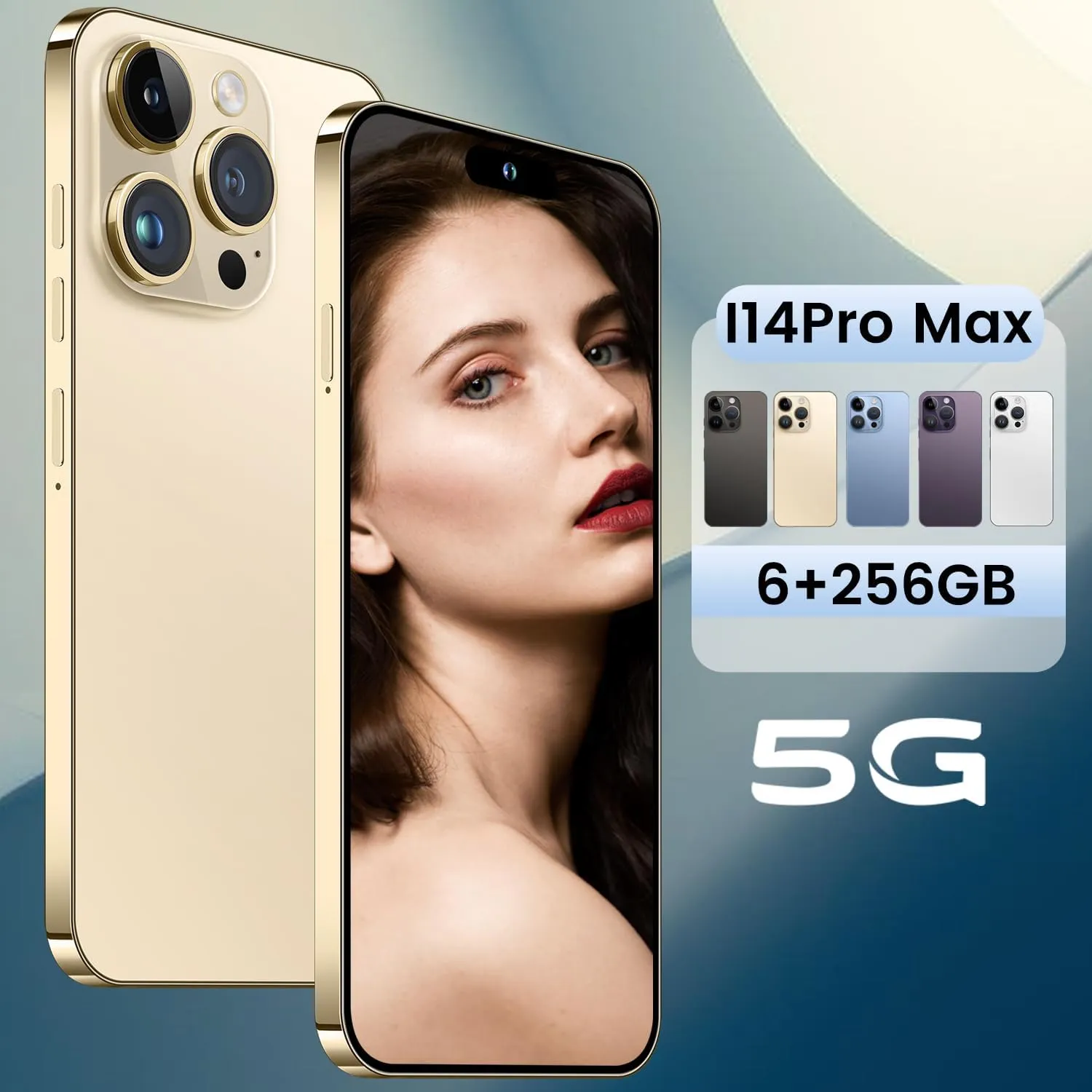 I14 Pro Max Unlocked Cell Phone,Long Battery Life 6.82" HD Screen Unlocked Phones,Android13 6 256GB Smartphone with 128G Memory Card,Dual SIM/Fingerprint Lock/Face ID/GPS (Gold)