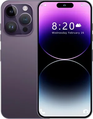 I14 Pro Max Unlocked Cell Phone,Long Battery Life 6.82" HD Screen Unlocked Phones,Android13 6 256GB Smartphone with 128G Memory Card,Dual SIM/Fingerprint Lock/Face ID/GPS (Purple)