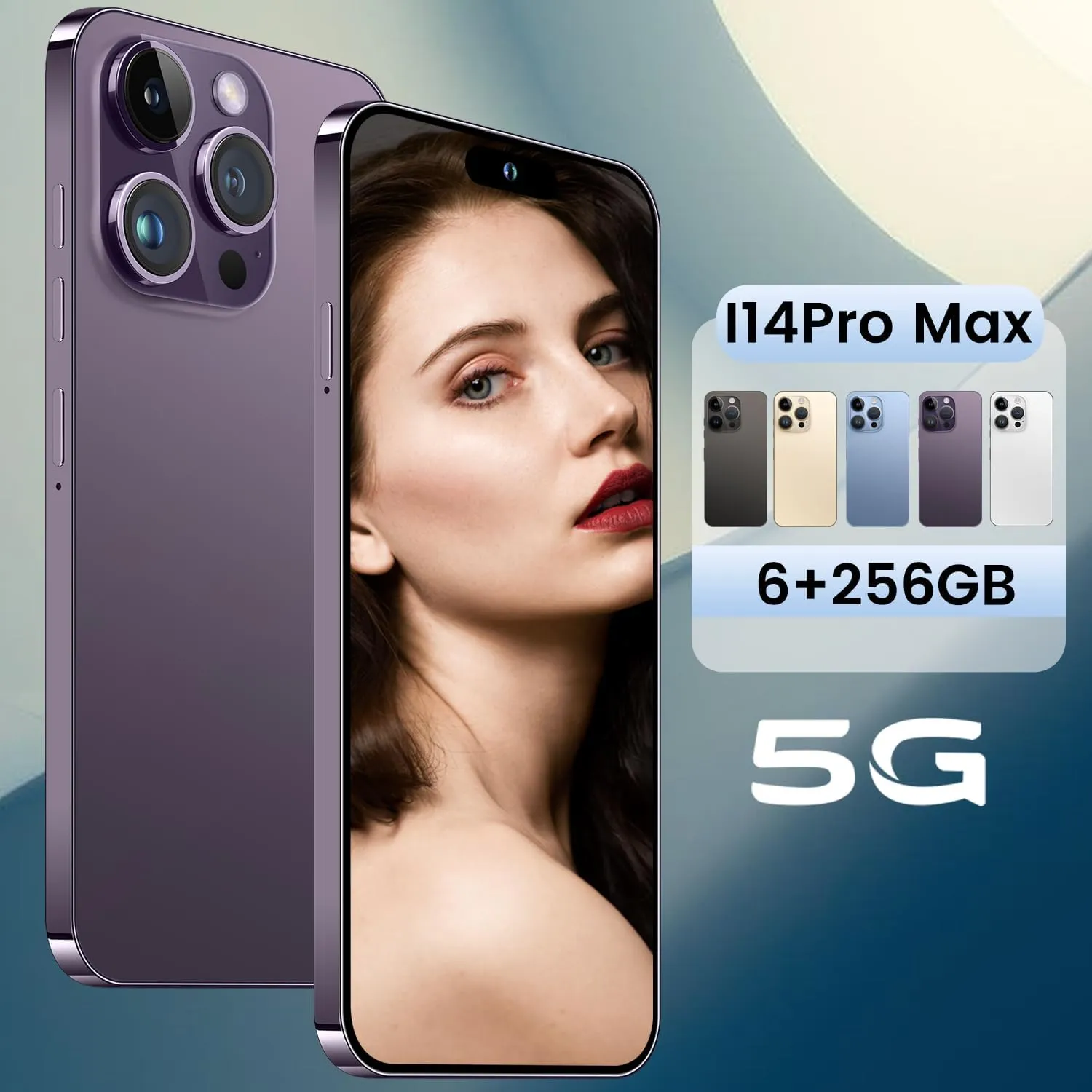 I14 Pro Max Unlocked Cell Phone,Long Battery Life 6.82" HD Screen Unlocked Phones,Android13 6 256GB Smartphone with 128G Memory Card,Dual SIM/Fingerprint Lock/Face ID/GPS (Purple)