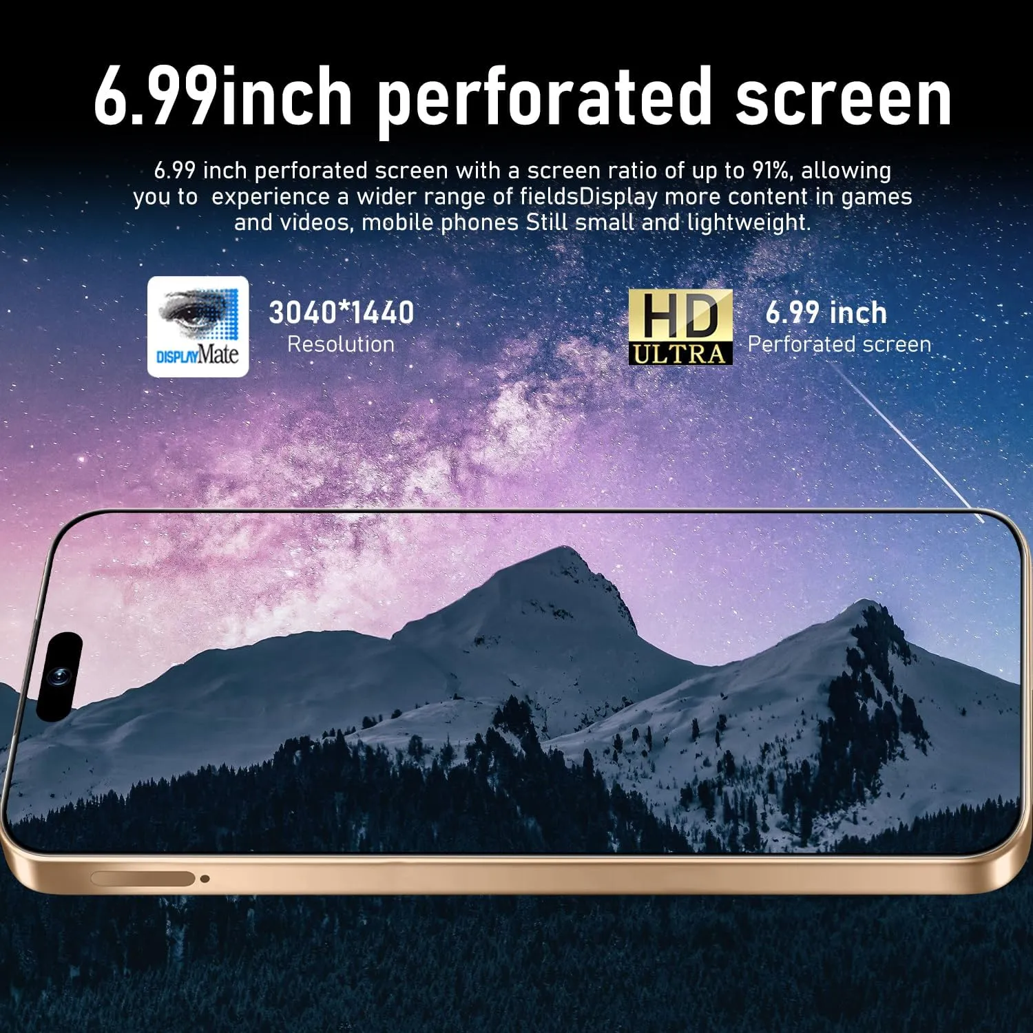 I16 PROMAX Unlocked Phone, 6.99inch Cell Phone with Android 13 12GB 512GB 7000mAh Long Battery Life, HD Screen Smartphone with Dual SIM, Fingerprint Lock, Face ID, Photos 5G Phone (Gold)