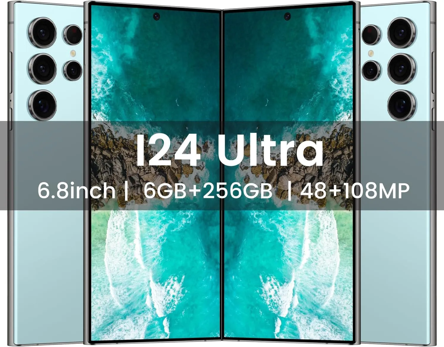 I24 Ultra 5G unlockedSmartphone,6GB 256GB Fully Unlocked Cell Phone for Android 13, 6.8" Unlocked Cell Phone, 6800mAh, 48MP 108MP Dual Camera/Dual SIM/Fingerprint Lock/Face (Cyan)