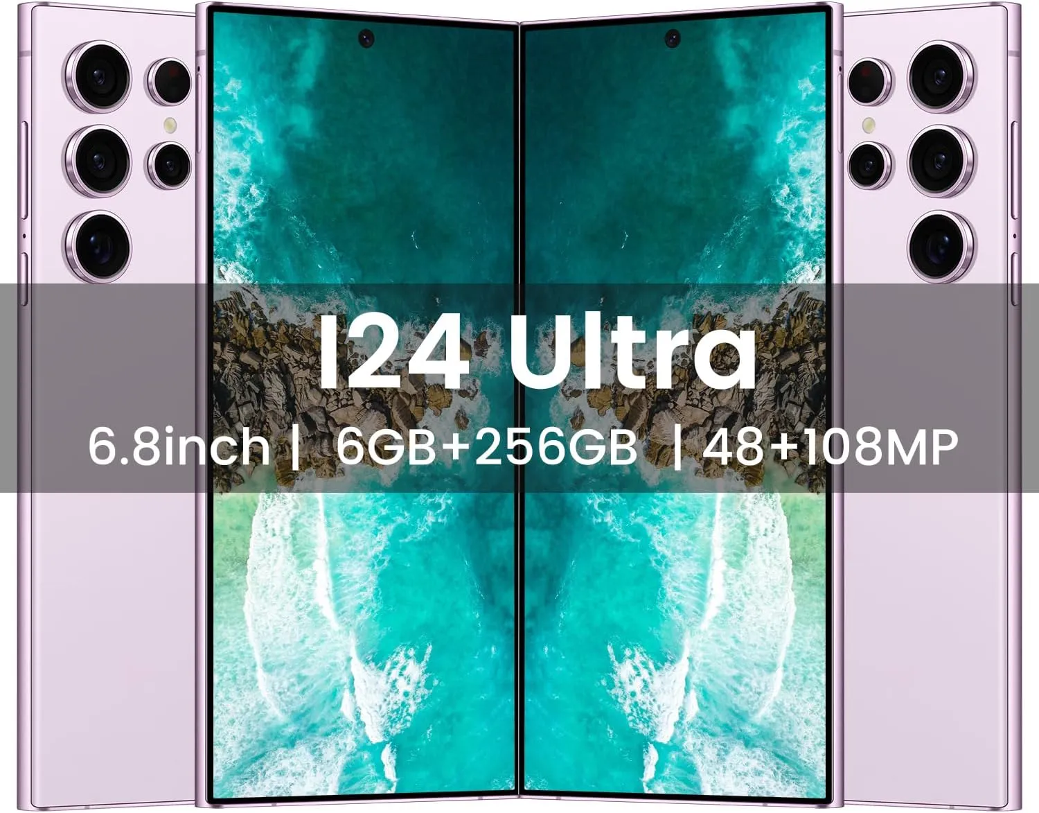 I24 Ultra 5G unlockedSmartphone,6GB 256GB Fully Unlocked Cell Phone for Android 13, 6.8" Unlocked Cell Phone, 6800mAh, 48MP 108MP Dual Camera/Dual SIM/Fingerprint Lock/Face (Purple)