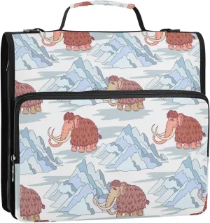 Ice Age Animal Mammoth Zipper Binder, 1.5 inch 3 Ring Binder Organizer Bag with Shoulder Strap and Handle, 500 Sheet Capacity