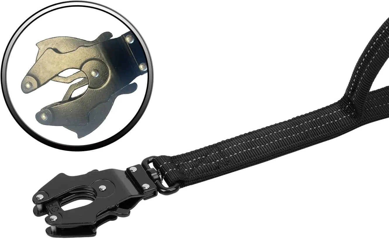 ICEFANG Tactical Dog Leash,K9 Training Walking Bungee Lead with 2 Control Handle,Heavy Duty Quick Release Metal Clasp,Hands Free D-Ring for Medium Large Dogs (6ft,Reflective Black)