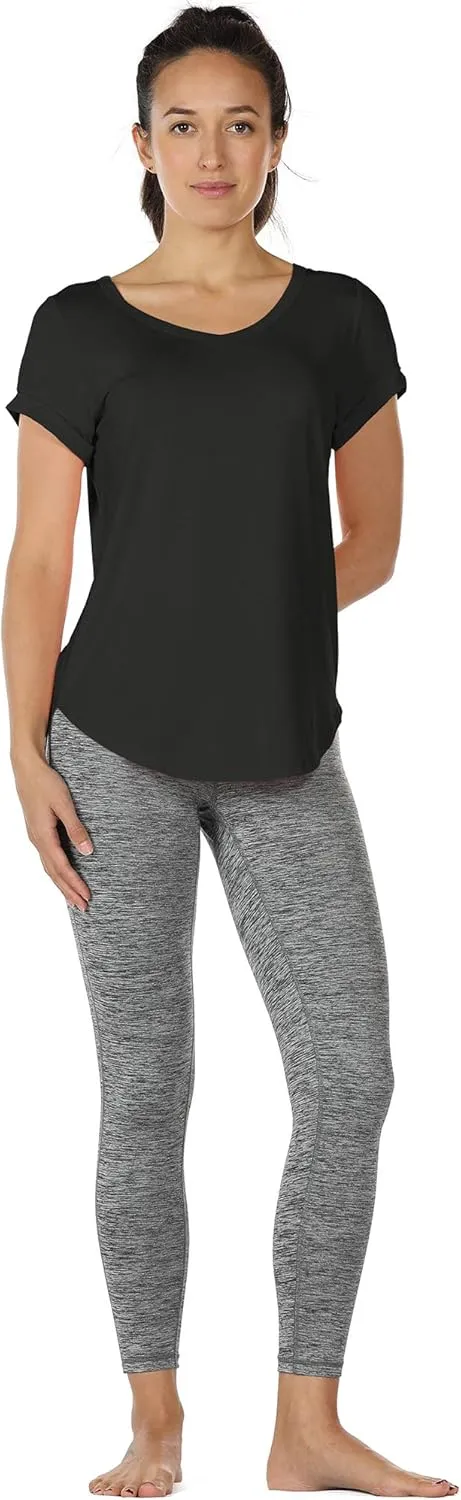 icyzone Open Back Yoga Shirts for Women - Exercise Workout Tops, Athletic Short Sleeves, Running T-Shirts Loose Fit