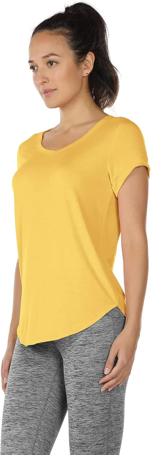 icyzone Open Back Yoga Shirts for Women - Exercise Workout Tops, Athletic Short Sleeves, Running T-Shirts Loose Fit