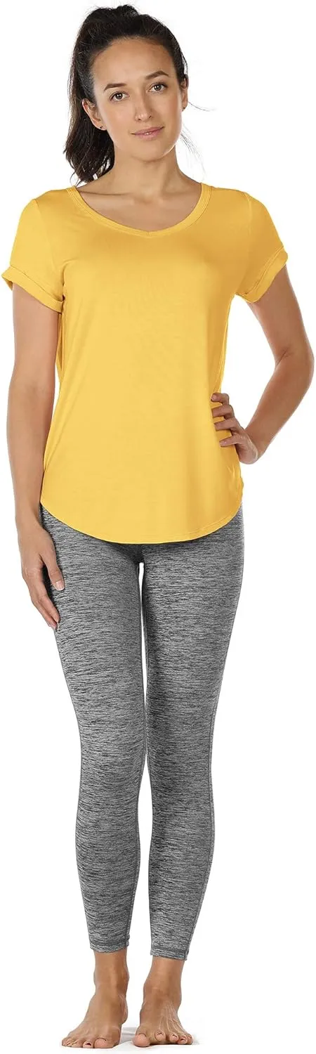icyzone Open Back Yoga Shirts for Women - Exercise Workout Tops, Athletic Short Sleeves, Running T-Shirts Loose Fit