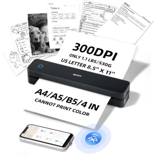 iDPRT Portable-Printer Wireless for Travel, 300DPI Inkless-Thermal-Small-Printer for Home Use, Office, Vehicles, Mobile Bluetooth Printers Supports 8.5" x 11" US Letter&A4&A5 Size, for Smartphone & PC