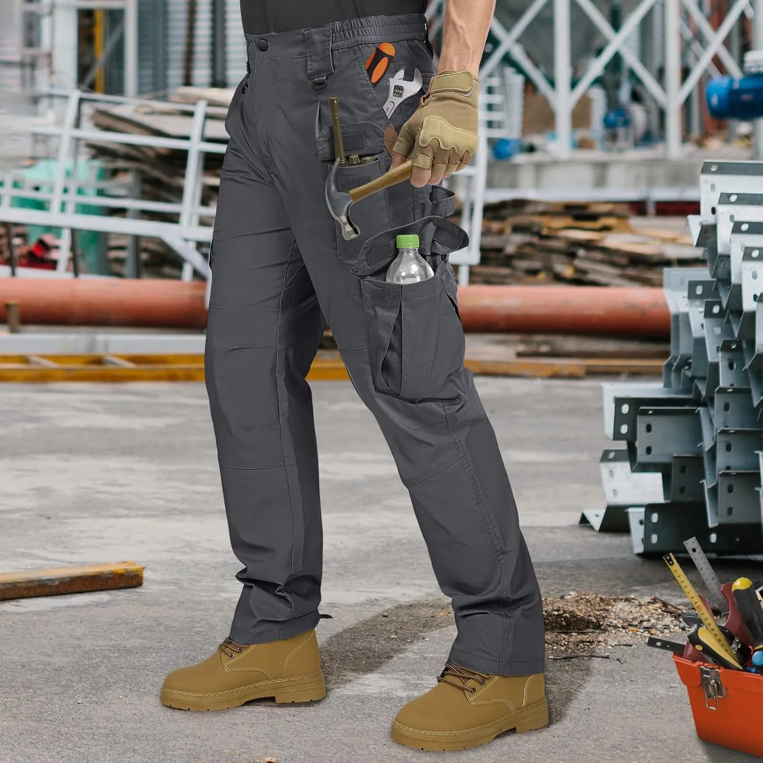 IGOLUMON Men's Stretch Tactical Pants, Breathable Ripstop Cargo Pants, Outdoor Lightweight EDC Work Hiking Pants