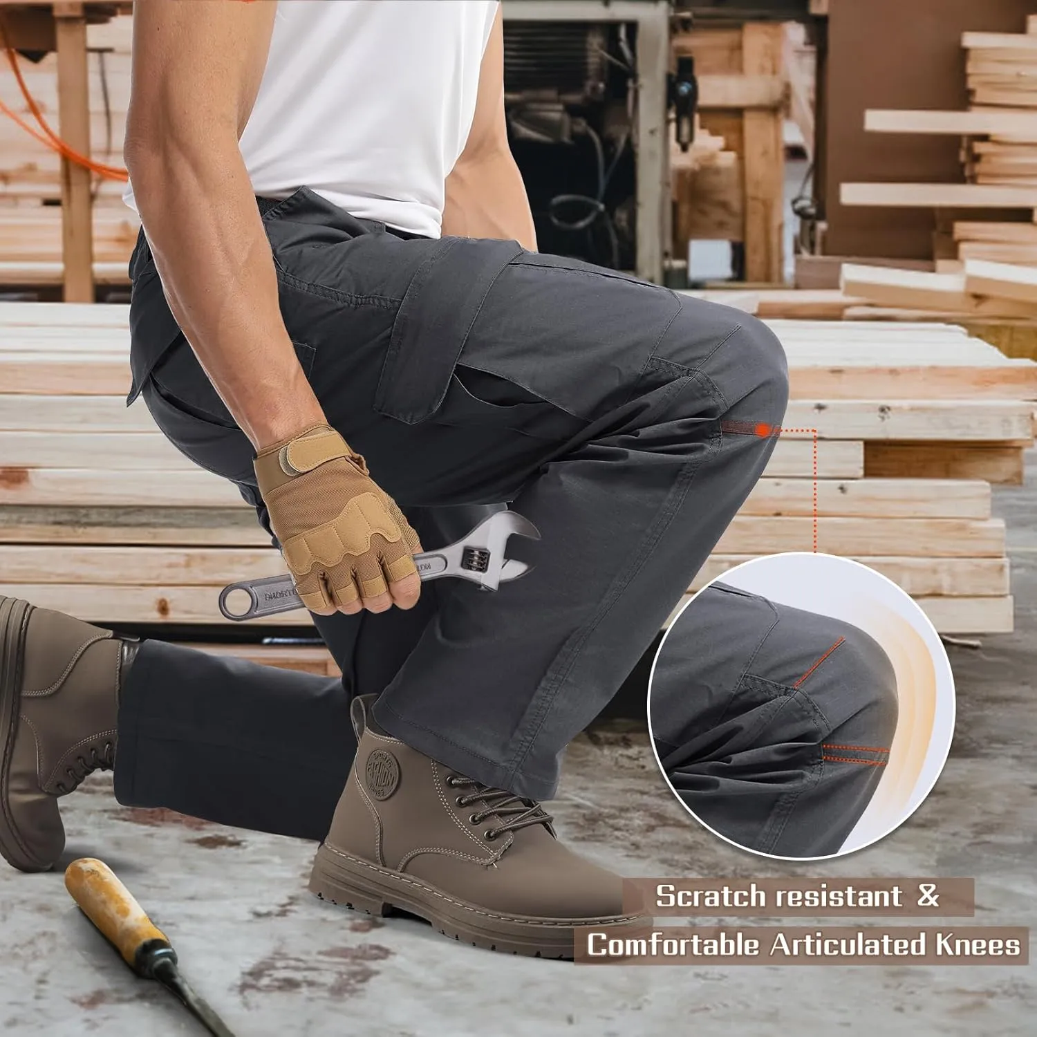 IGOLUMON Men's Stretch Tactical Pants, Breathable Ripstop Cargo Pants, Outdoor Lightweight EDC Work Hiking Pants