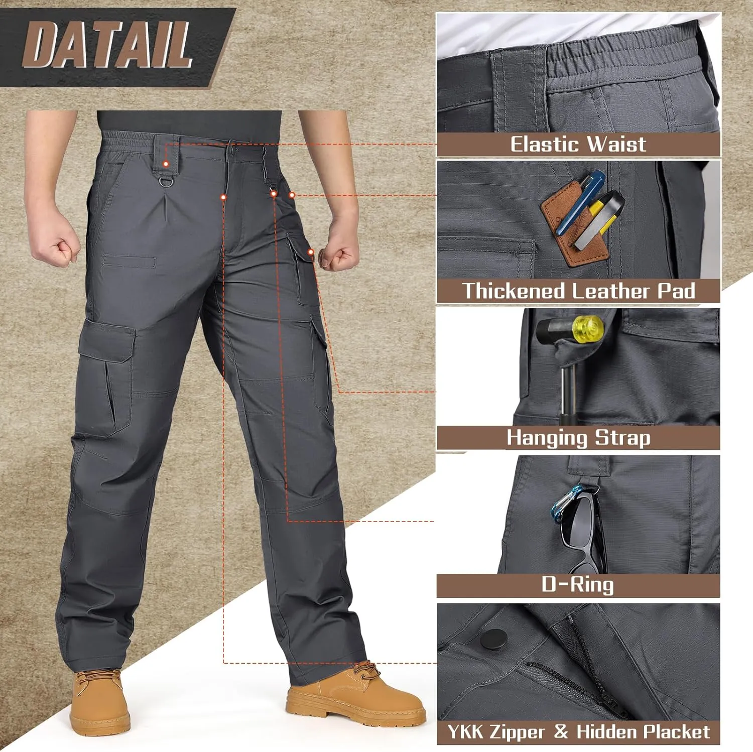 IGOLUMON Men's Stretch Tactical Pants, Breathable Ripstop Cargo Pants, Outdoor Lightweight EDC Work Hiking Pants