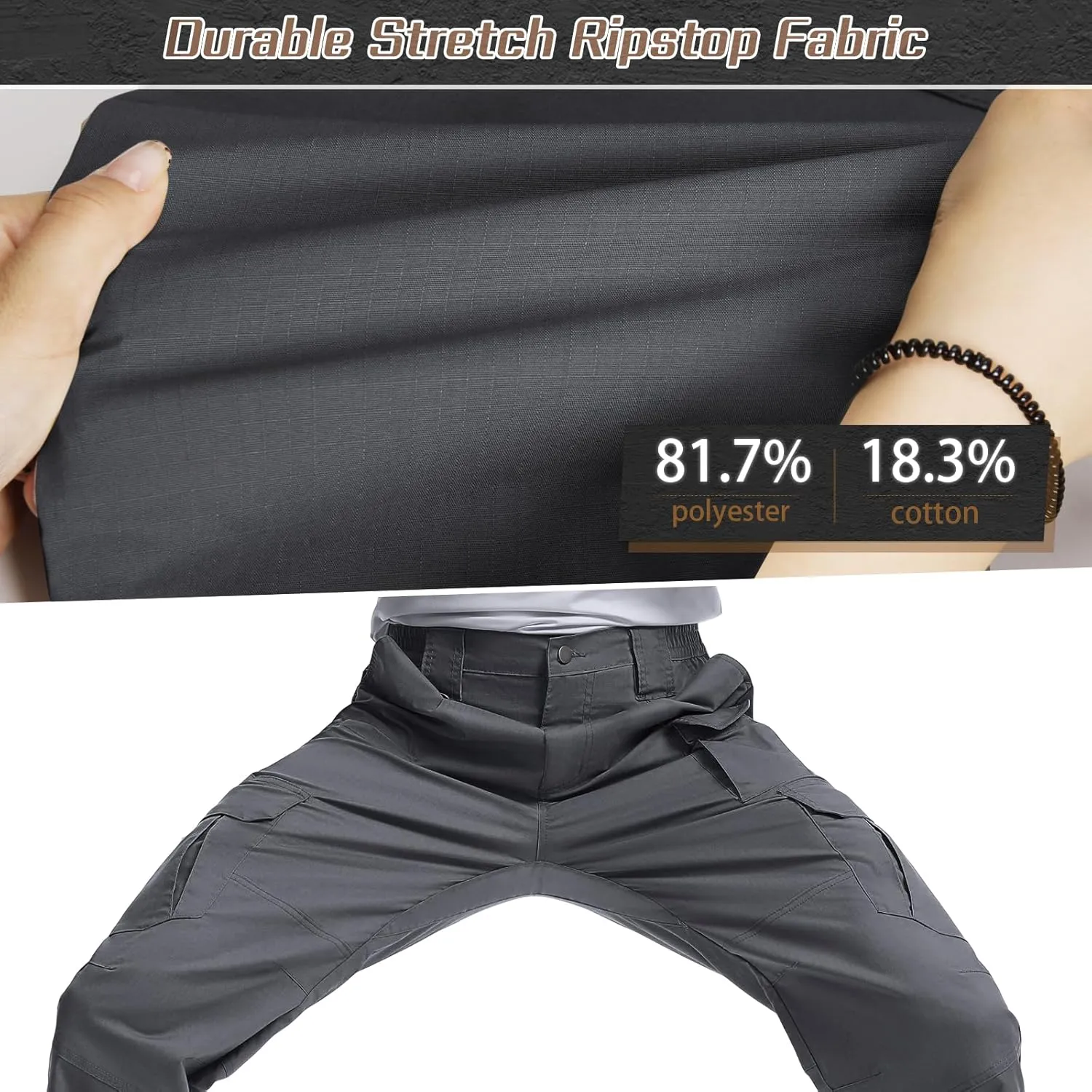 IGOLUMON Men's Stretch Tactical Pants, Breathable Ripstop Cargo Pants, Outdoor Lightweight EDC Work Hiking Pants