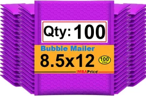 iMBAPrice 8.5x12 Inch Purple Color Poly Bubble Mailer, 100-Pack Med Size #2 Padded Envelopes Self Seal Adhesive Waterproof Bags for Clothes Makeup Supplies (Total 100 Bags)