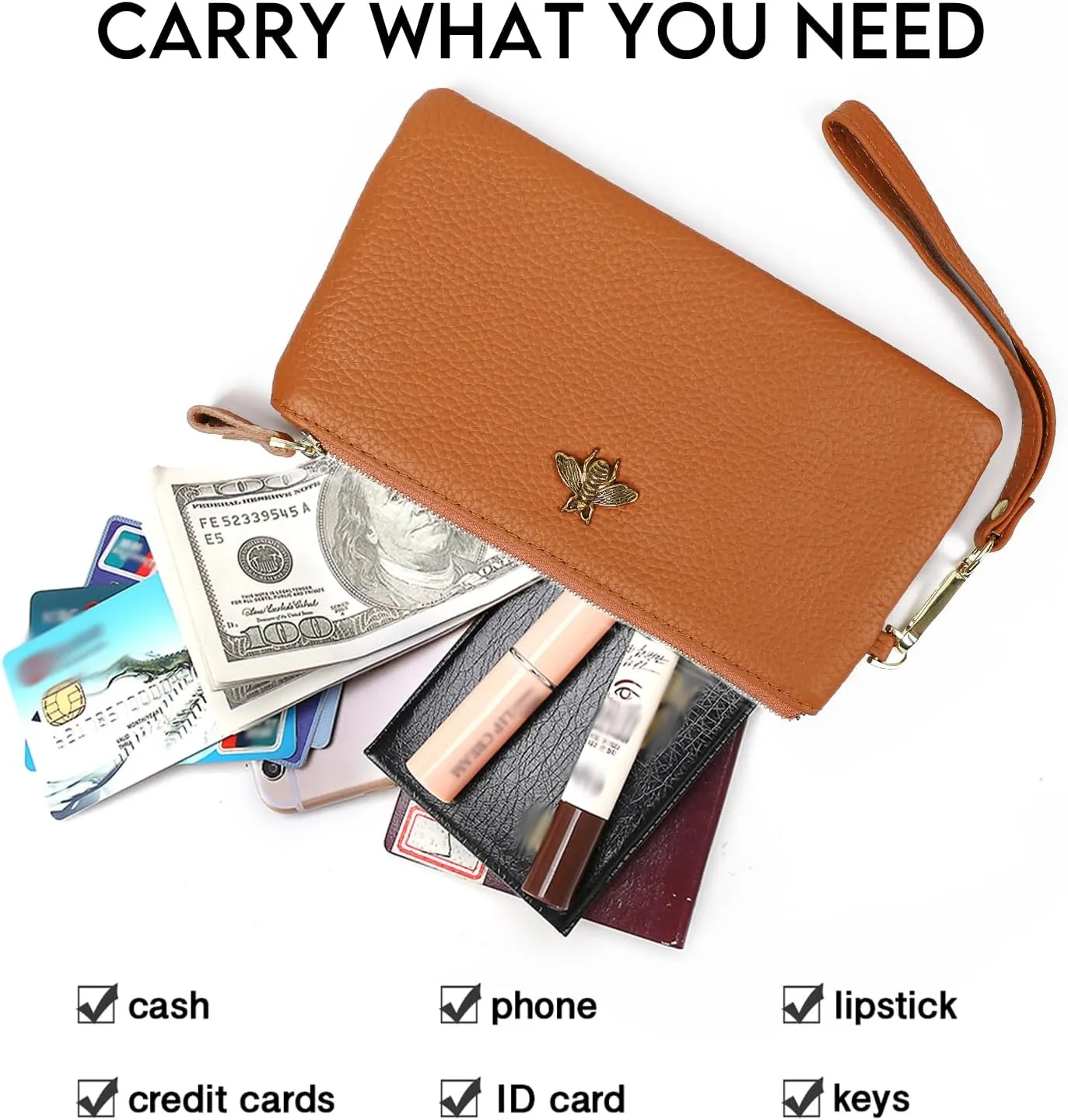 imeetu Women's Wristlet Clutch Purse Leather Cell Phone Wallet Handbag with Wrist Strap