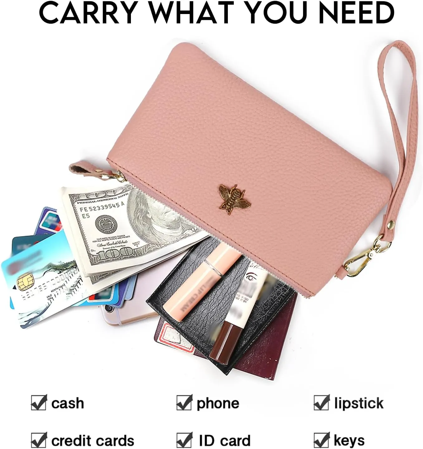 imeetu Women's Wristlet Clutch Purse Leather Cell Phone Wallet Handbag with Wrist Strap