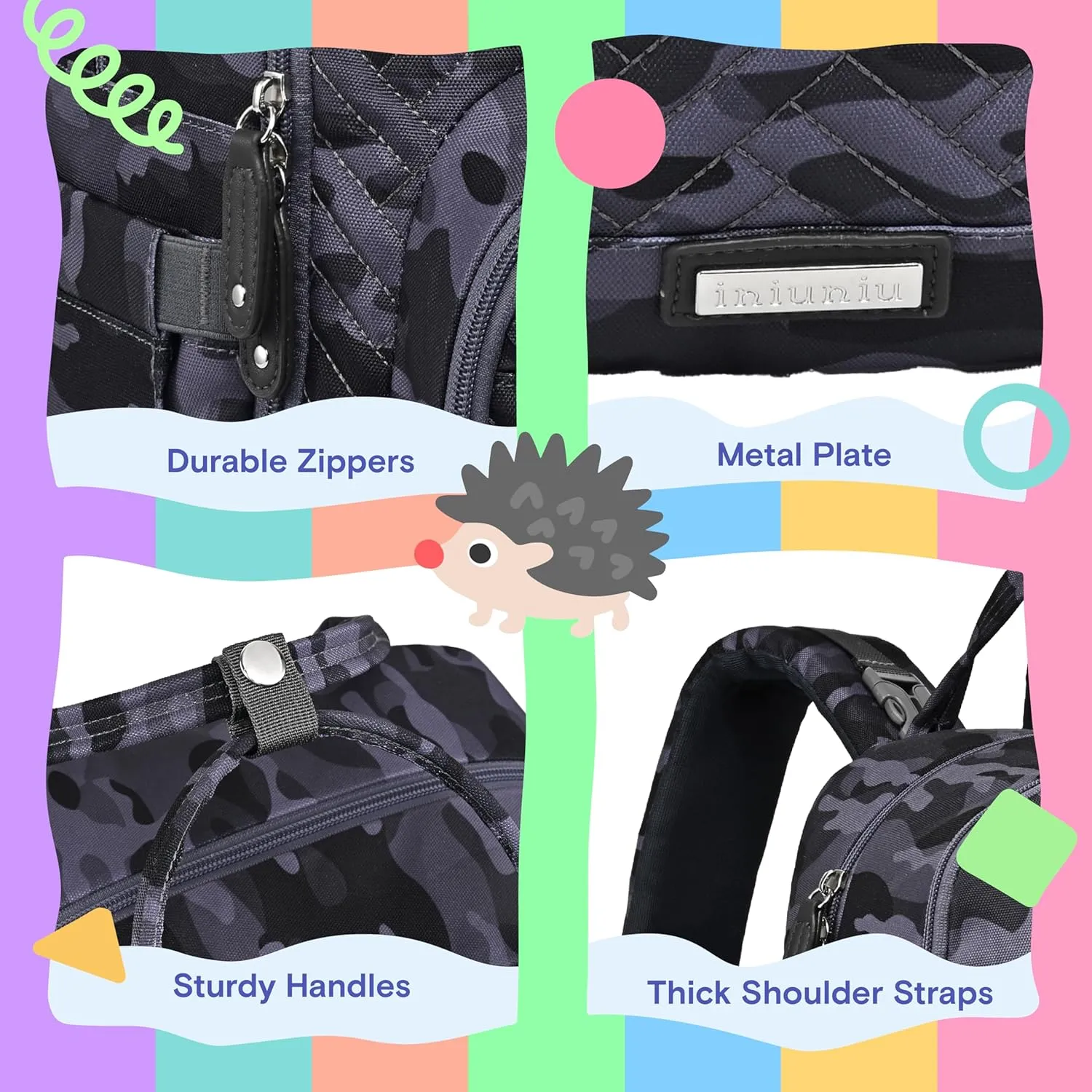 iniuniu Diaper Bag Backpack, 4 in 1 kit Large Unisex Baby Bags for Boys Girls, Waterproof Travel Back Pack with Diaper Pouch, Washable Changing Pad, Pacifier Case and Stroller Straps, Camo