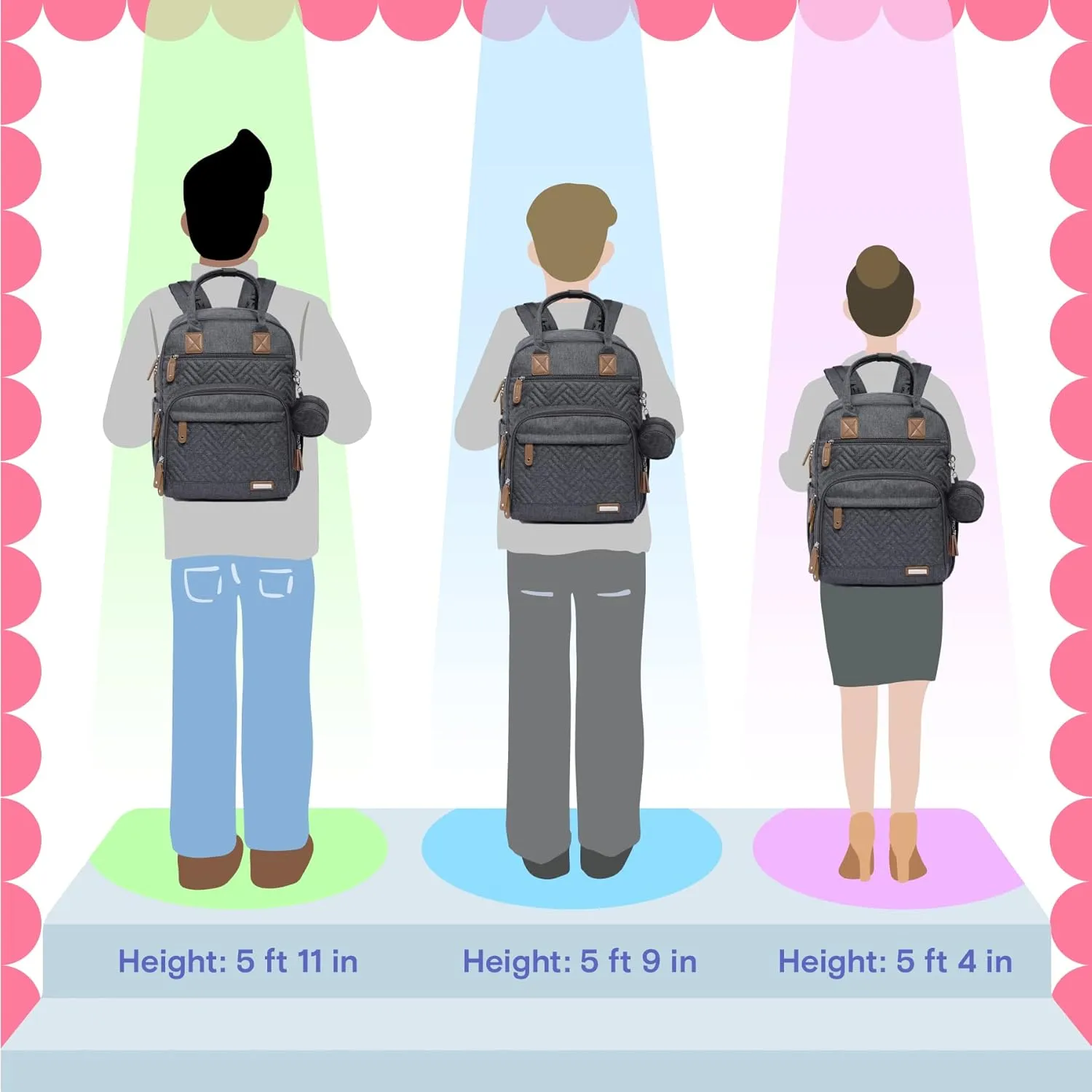 iniuniu Diaper Bag Backpack, 4 in 1 kit Large Unisex Baby Bags for Boys Girls, Waterproof Travel Back Pack with Diaper Pouch, Washable Changing Pad, Pacifier Case and Stroller Straps, Gray