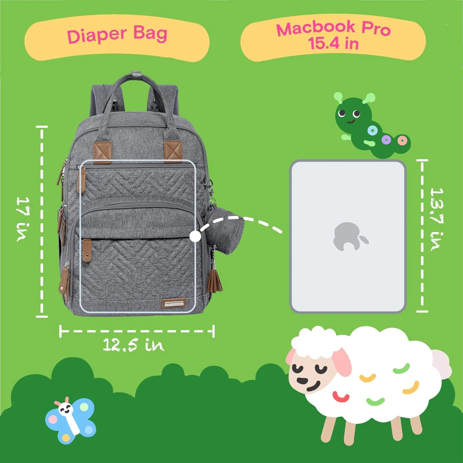 iniuniu Diaper Bag Backpack, 4 in 1 kit Large Unisex Baby Bags for Boys Girls, Waterproof Travel Back Pack with Diaper Pouch, Washable Changing Pad, Pacifier Case and Stroller Straps, Gray
