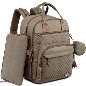 iniuniu Diaper Bag Backpack, Large Unisex Baby Bags for Boys Girls, Waterproof Travel Back Pack with Diaper Pouch, Washable Changing Pad, Pacifier Case and Stroller Straps, Khaki