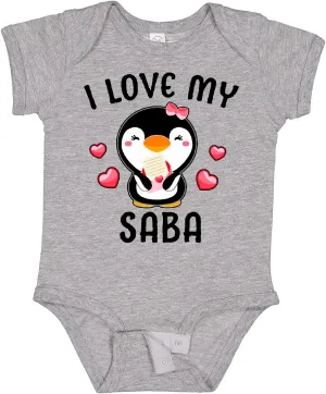 inktastic I Love My Saba with Cute Penguin and Hearts Baby Bodysuit