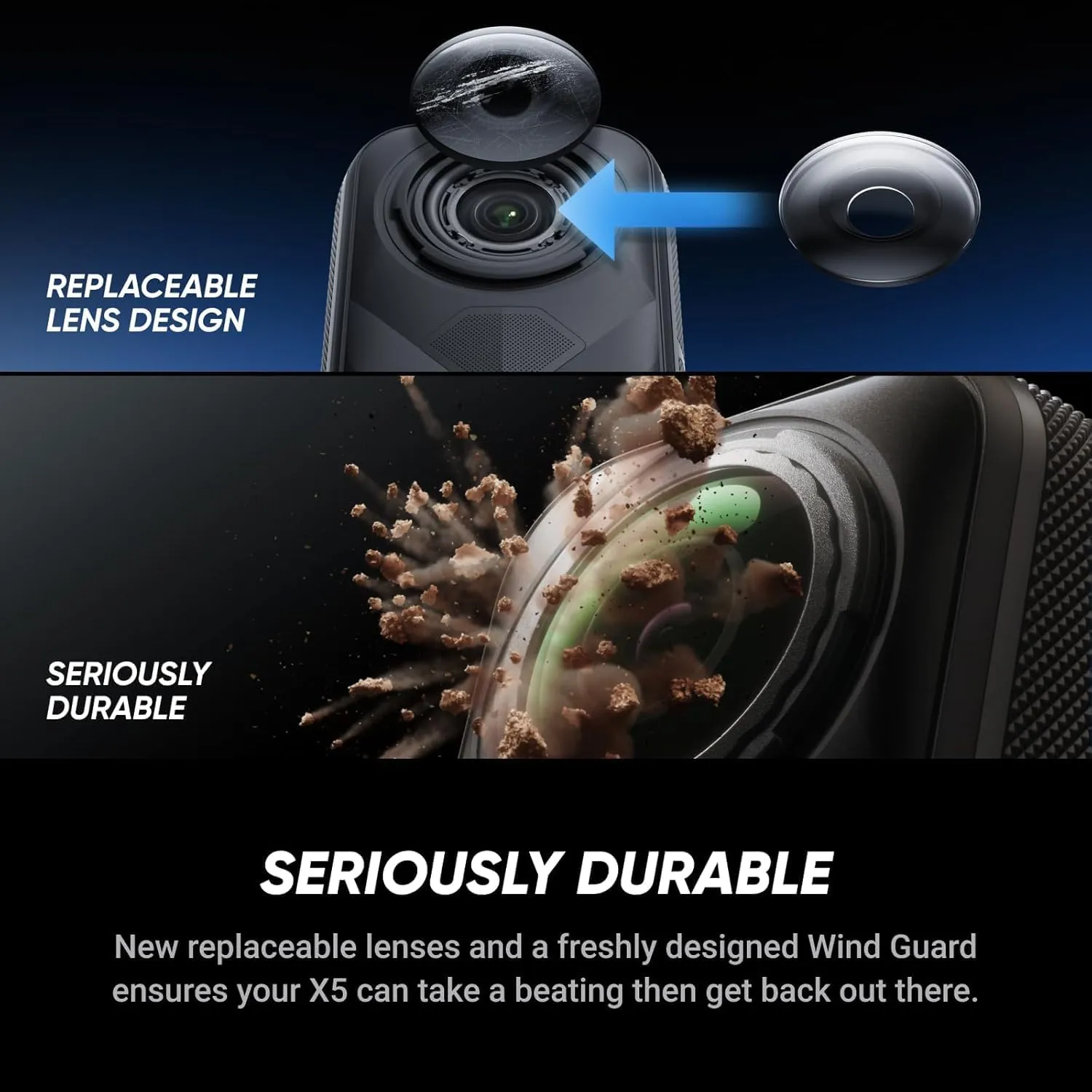 insta360 X5 - Waterproof 360 Action Camera with 1/1.28" Sensors, 8K 360 HDR Video, 72MP Photo, 4K60fps Single-Lens, Enhanced Low Light Performance, User-Replaceable Upgraded Lenses (256GB)