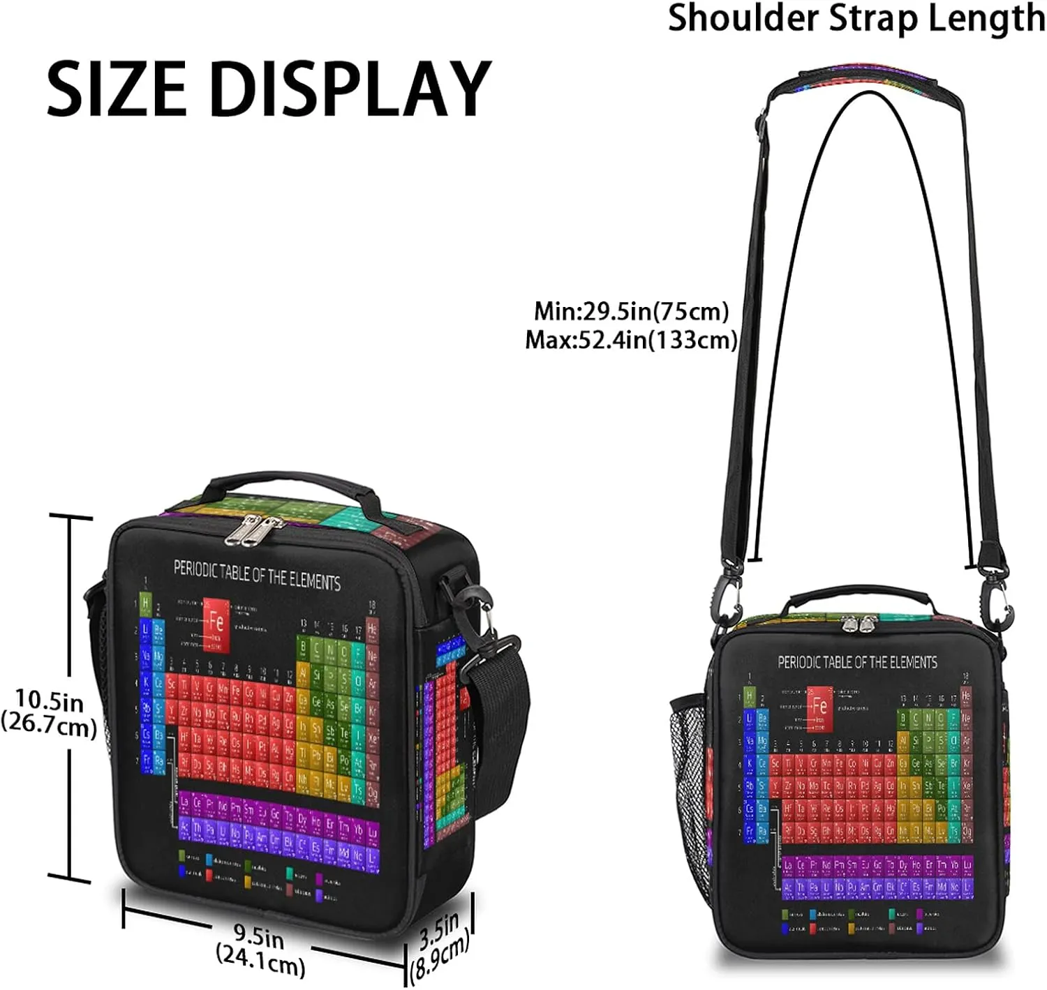 Insulated Lunch Bag for Women Men Periodic Table Pattern Lunch Box for Boys Girls Meal Prep Cooler Bag with Adjustable Shoulder Strap & Side Pocket for School Work