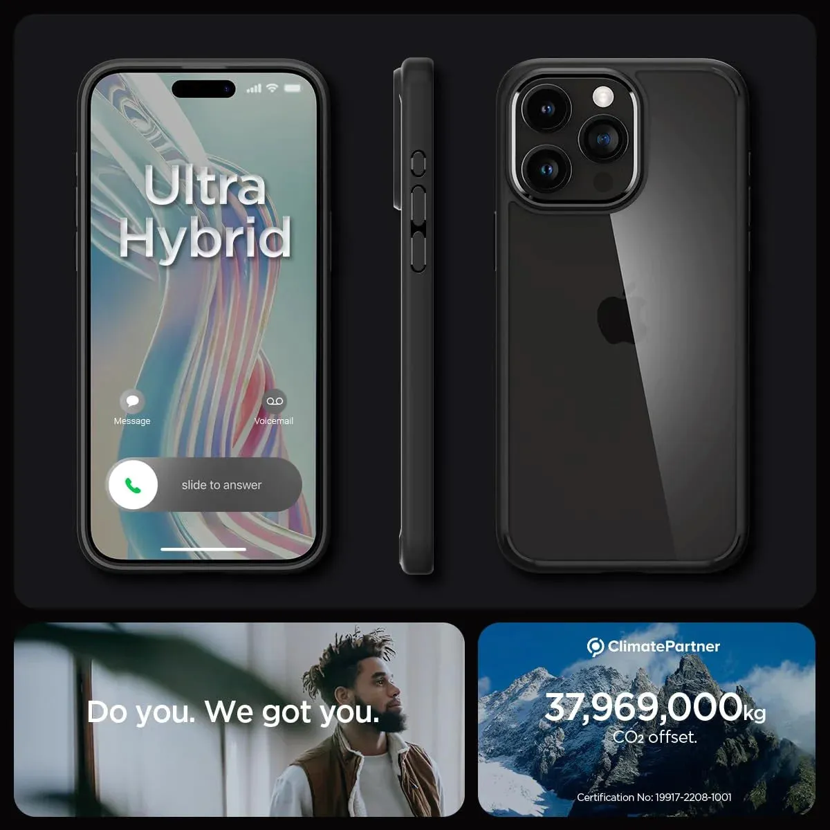 iPhone 15 Plus Ultra Hybrid TPU   Poly Carbonate Case - Black