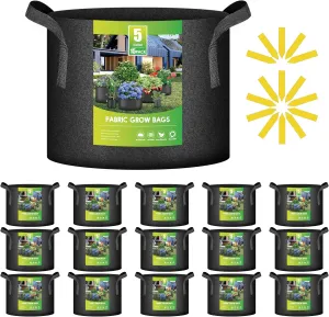 iPower 15-Pack 5 Gallon Thickened Grow Bags Nonwoven Fabric Pots Aeration Container with Strap Handles for Garden and Planting, Black
