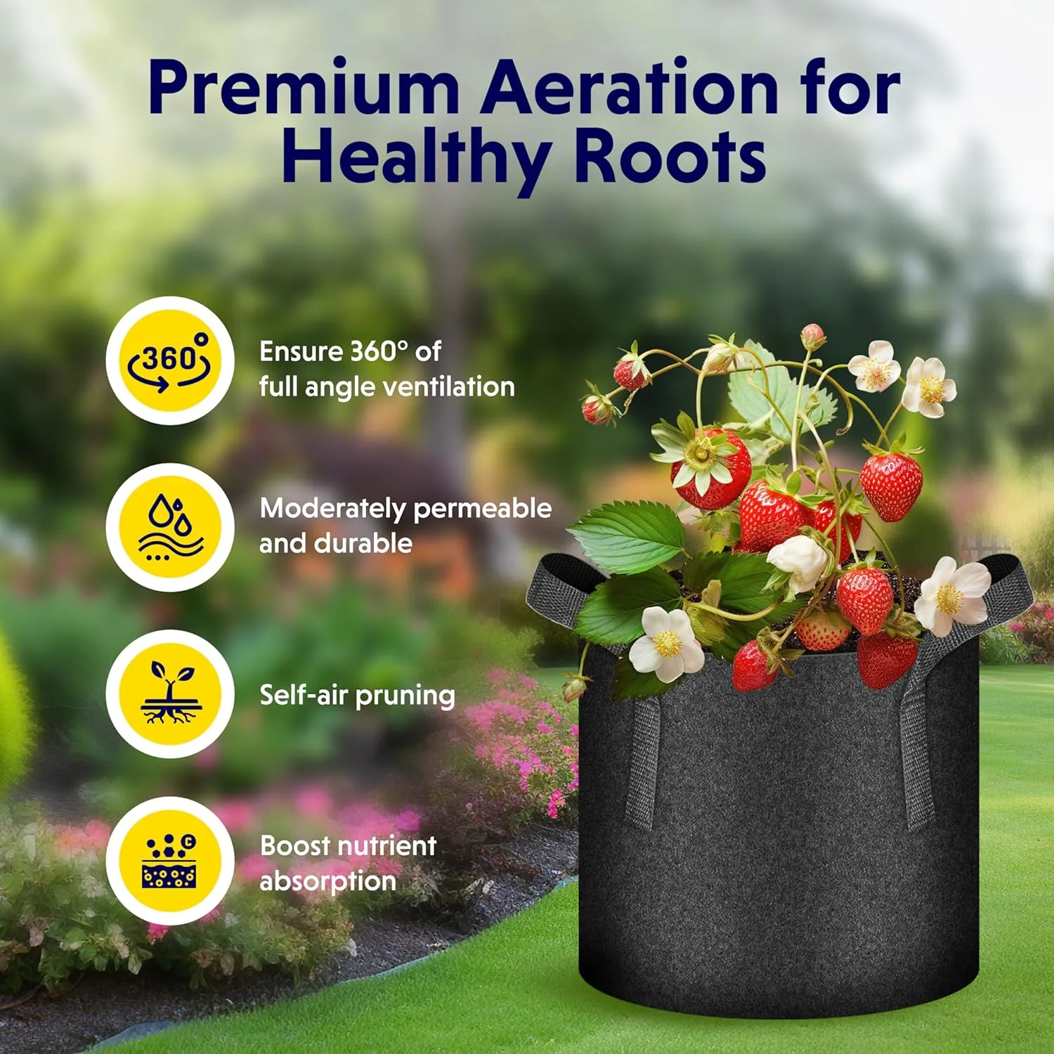 iPower 15-Pack 5 Gallon Thickened Grow Bags Nonwoven Fabric Pots Aeration Container with Strap Handles for Garden and Planting, Black