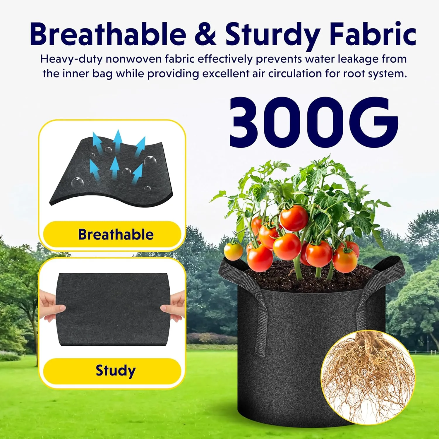 iPower 15-Pack 5 Gallon Thickened Grow Bags Nonwoven Fabric Pots Aeration Container with Strap Handles for Garden and Planting, Black