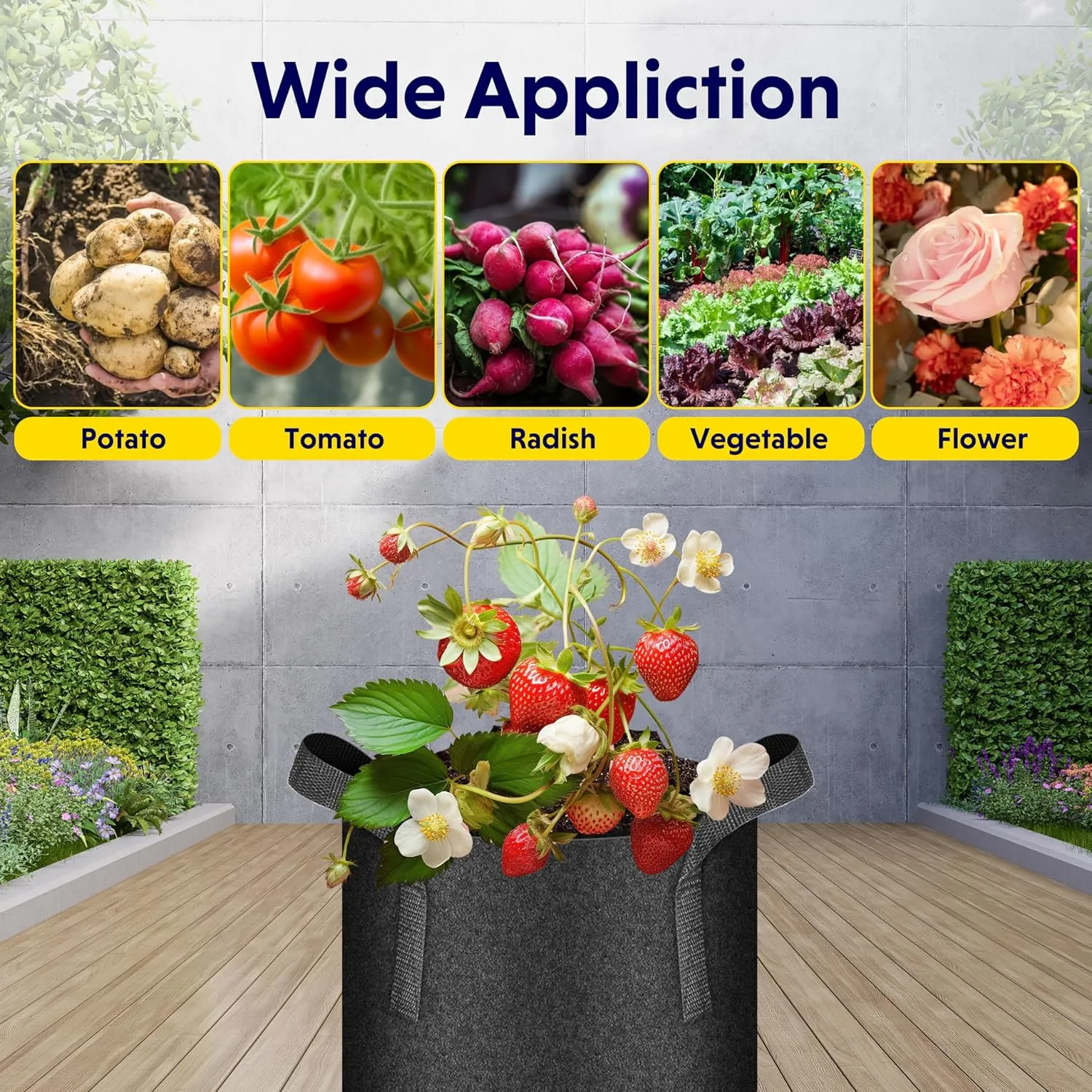 iPower 15-Pack 5 Gallon Thickened Grow Bags Nonwoven Fabric Pots Aeration Container with Strap Handles for Garden and Planting, Black