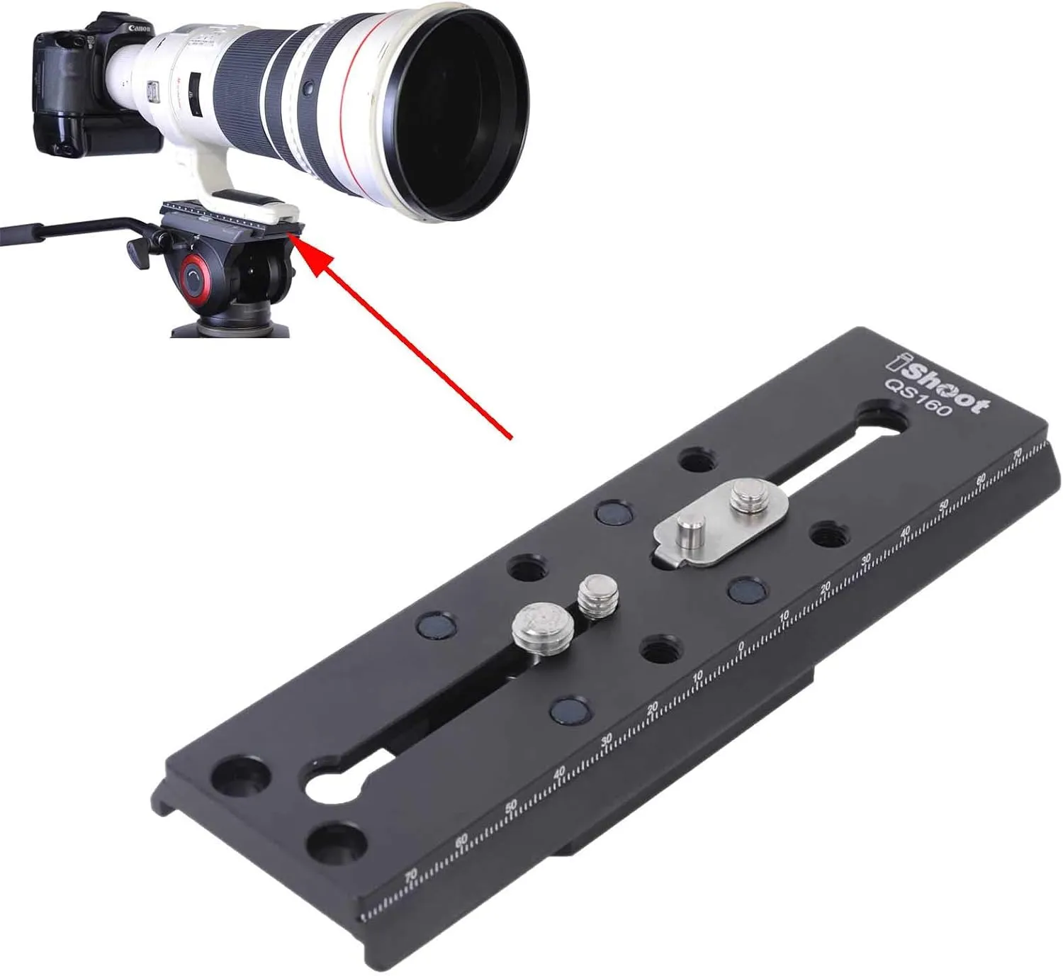 iShoot Camera Quick Release Plate Combo QR Mount Base Compatible with Tripod Fluid Head Manfrotto 500 Series, 700 Series and Sachtler FSB 10T / 8T/ 6T, DV2/DV8/DV10SB/DV12SB, V14/V18/ACE XL Series