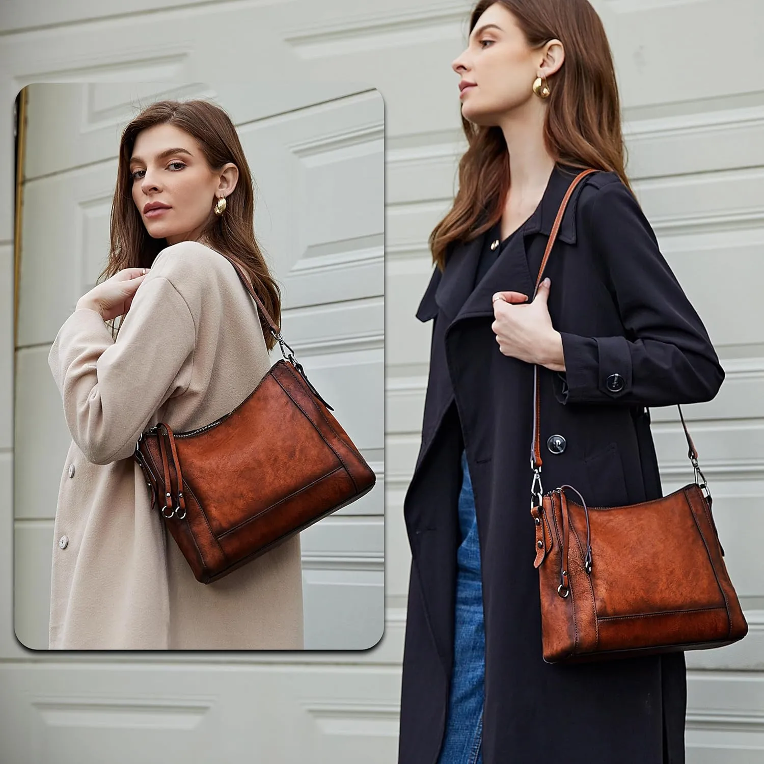 Iswee Genuine Leather Crossbody Bags for Women Satchel Purse Hobo Handbag Ladies Vintage Shoulder Bag Work