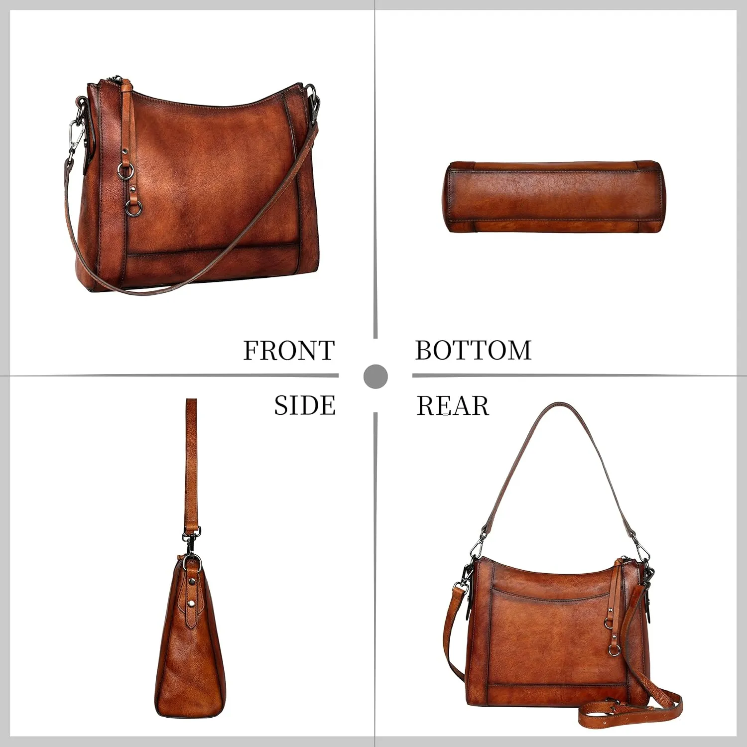 Iswee Genuine Leather Crossbody Bags for Women Satchel Purse Hobo Handbag Ladies Vintage Shoulder Bag Work