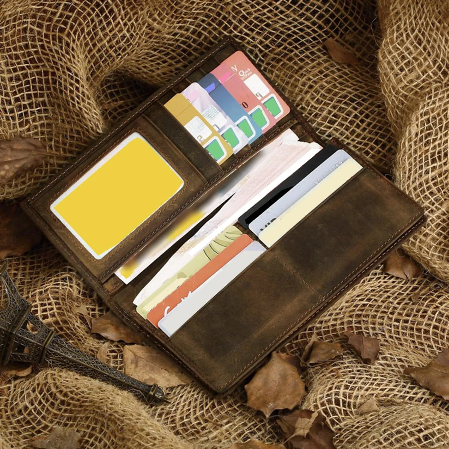 Itslife Men's RFID Vintage Look Genuine Leather Long Bifold Wallet Checkbook Wallets for Men
