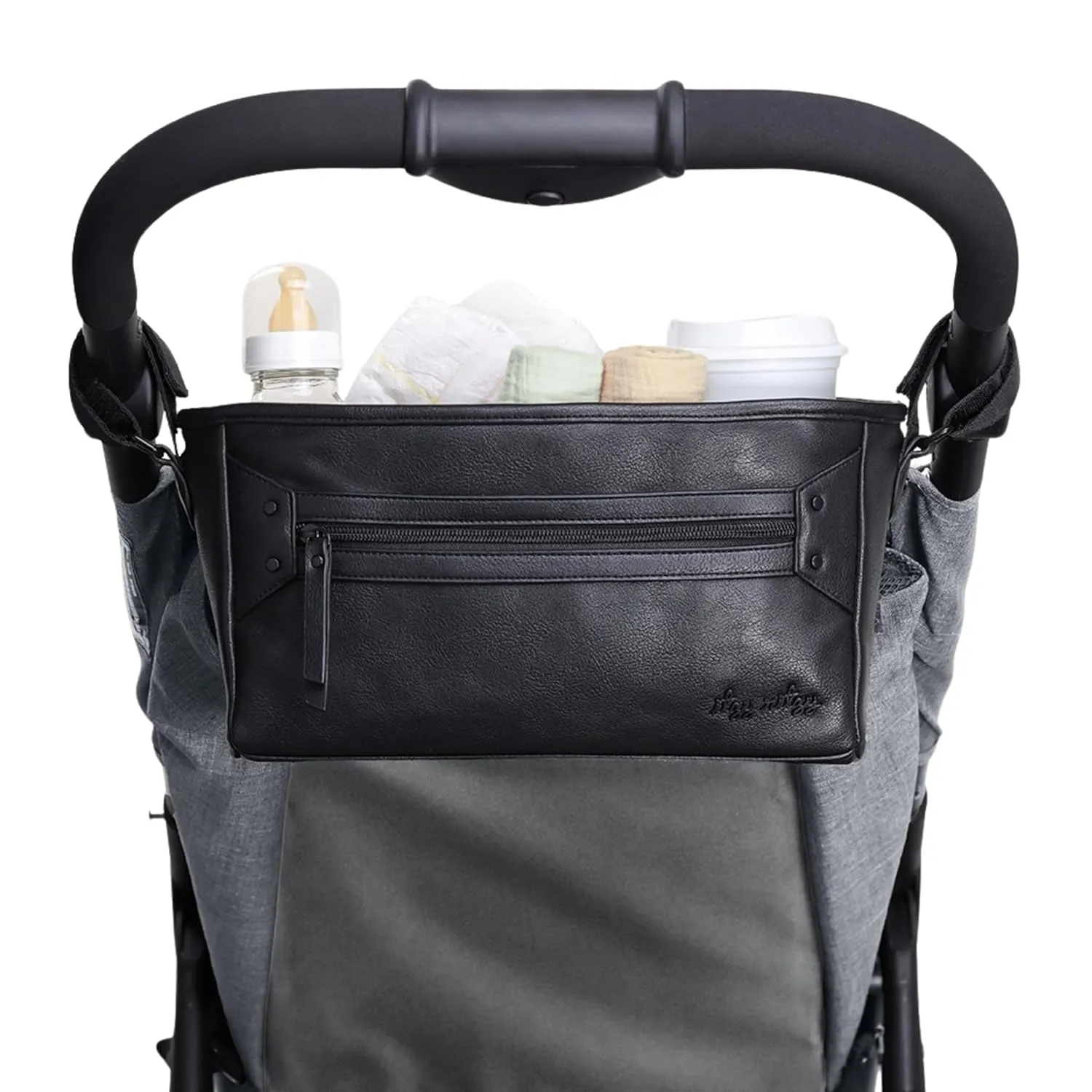 Itzy Ritzy Adjustable Stroller Caddy and Organizer Bag Featuring Front Zippered Pocket, 2 Built-in Interior Pockets & Adjustable Straps to Fit Nearly Any Stroller (Black)