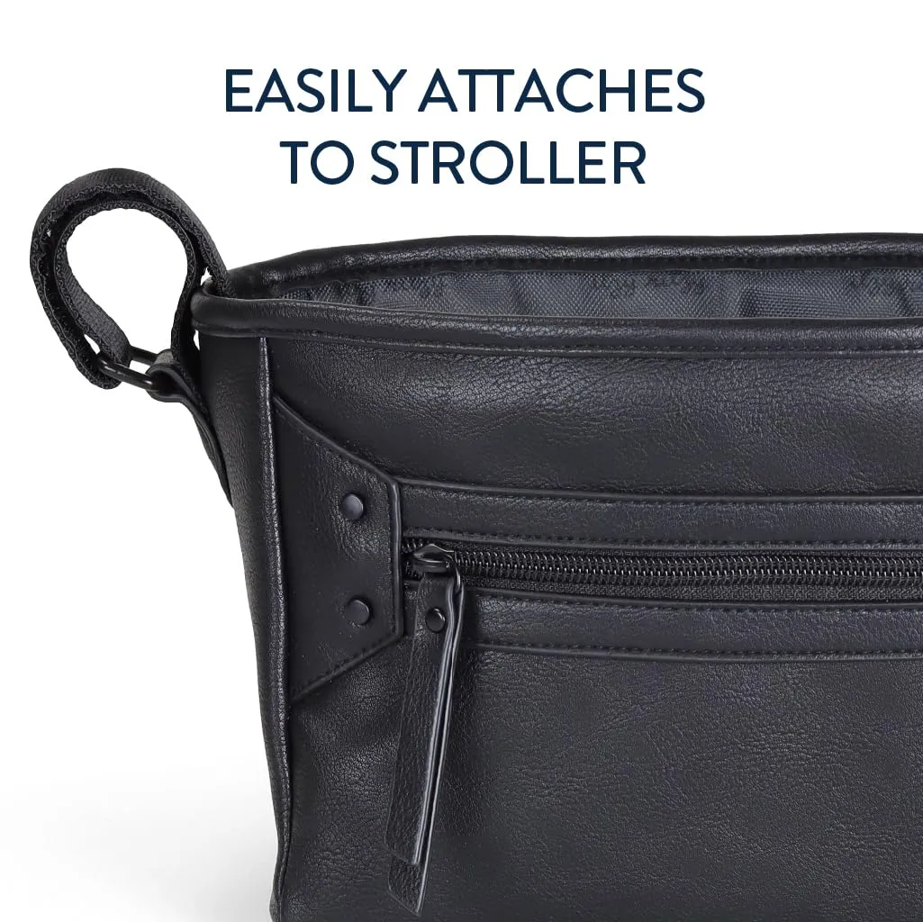 Itzy Ritzy Adjustable Stroller Caddy and Organizer Bag Featuring Front Zippered Pocket, 2 Built-in Interior Pockets & Adjustable Straps to Fit Nearly Any Stroller (Black)