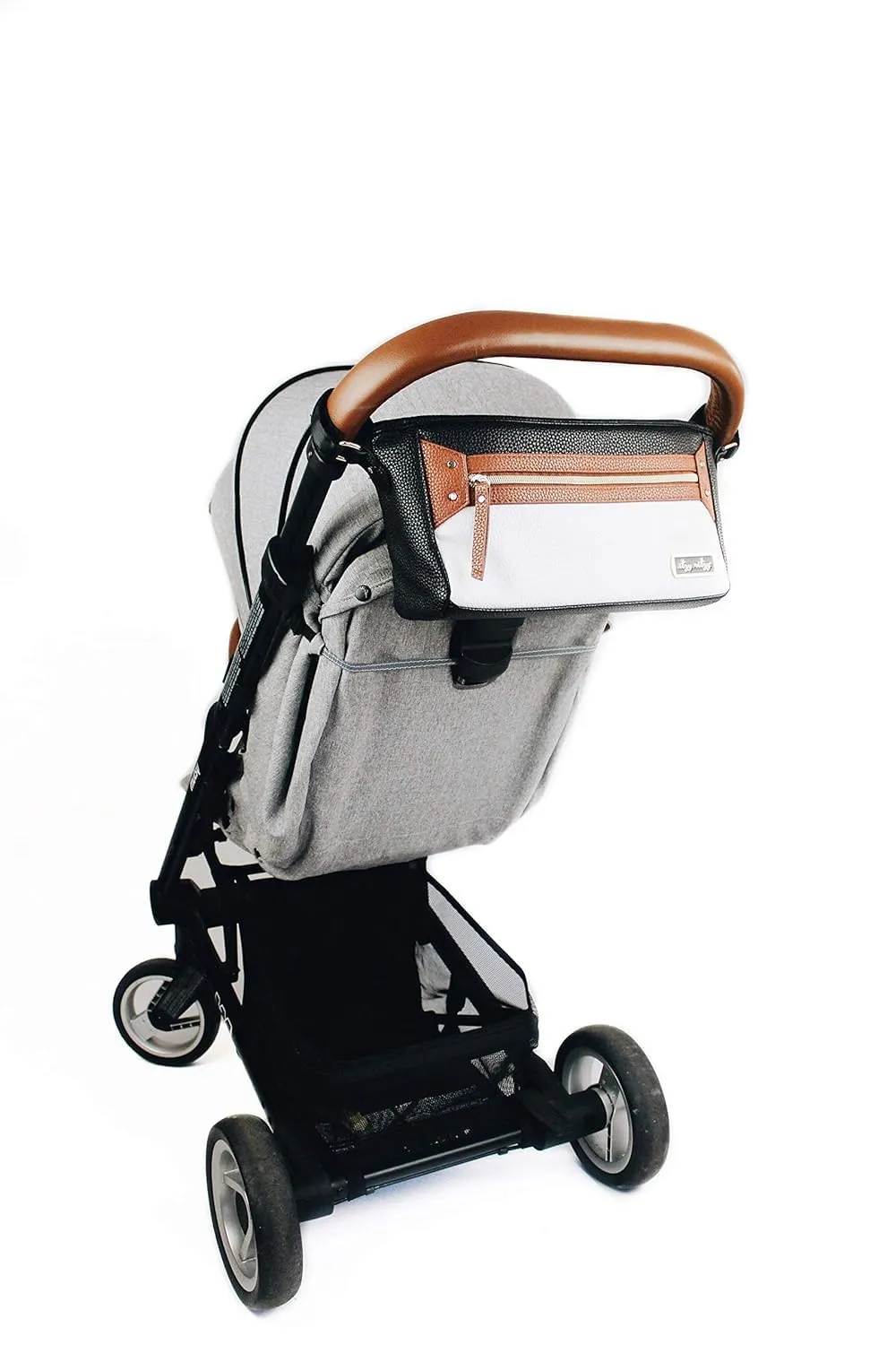 Itzy Ritzy Adjustable Stroller Caddy / Organizer - Stroller Organizer Bag Featuring Front Zippered Pocket, 2 Built-In Interior Pockets & Adjustable Straps to Fit Nearly Any Stroller (Coffee and Cream)